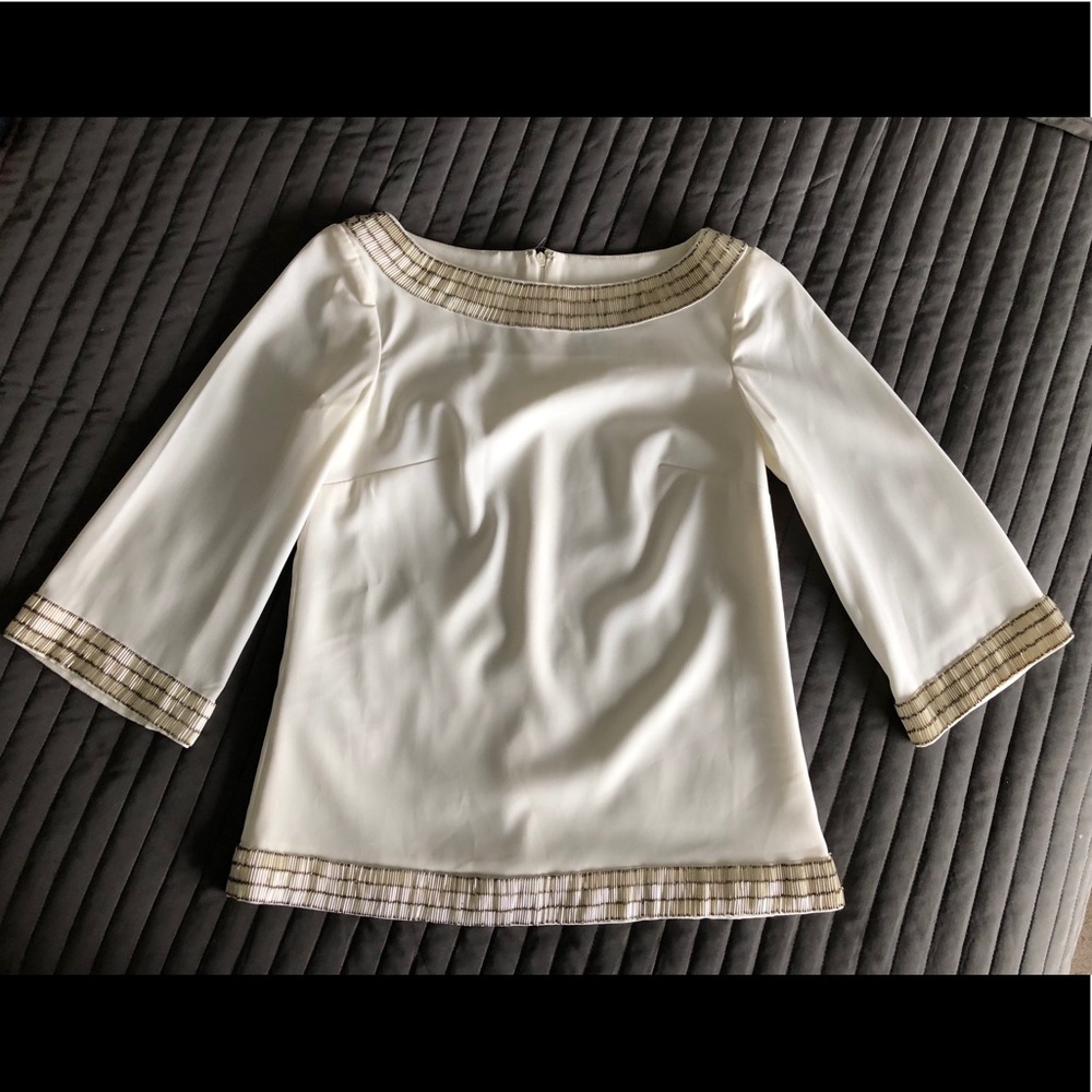 Winter white top with stunning bugle bead detail